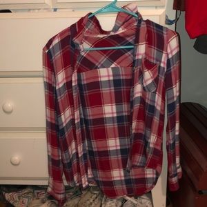 red, blue, and white flannel